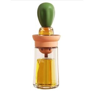 2-in-1 Glass Oil Dispenser w Silicone Basting Brush Measuring Bottle NEW